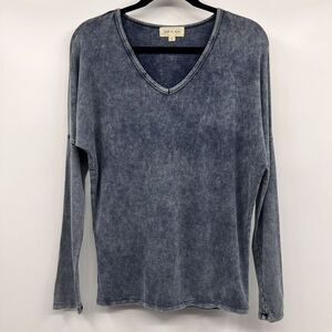 Cloth & Stone Top S Blue Gray Mineral Wash V Neck Dolman Long Sleeve Casual